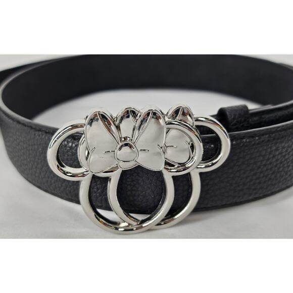 DISNEY 2024 MINNIE MOUSE BLACK WEB BELT – POLISHED METAL MINNIE EARS BUCKLE - Picture 2 of 8